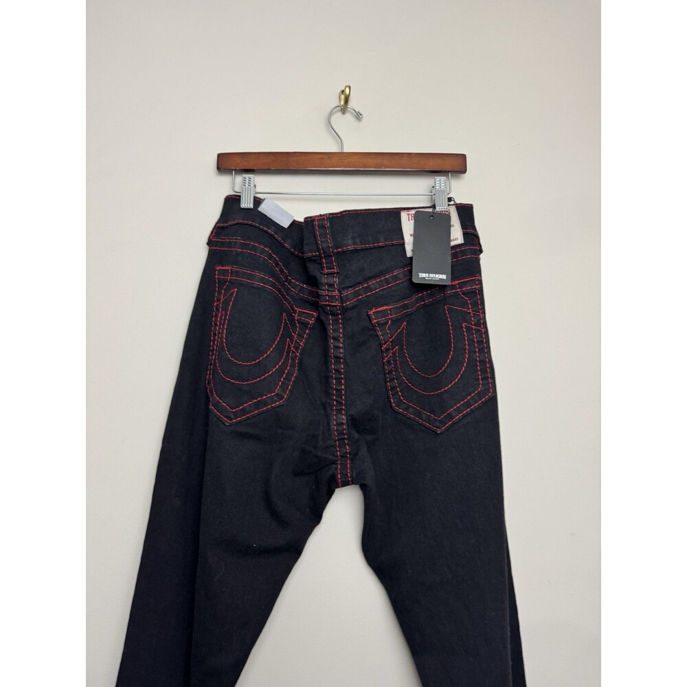 True Religion Mens Ricky Big T Jeans Size 36 Black Red Stitch Western Straight - Picture 6 of 8